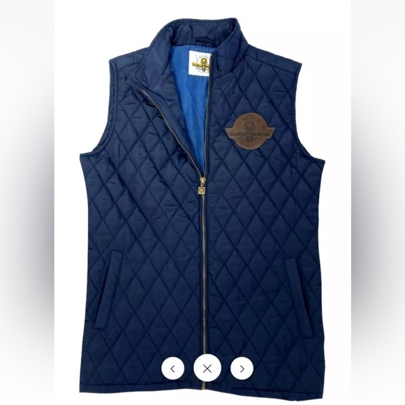Mens Audrains Newport Concours Motor Size XL Puffer Vest Navy Blue Full Zip - Picture 1 of 9